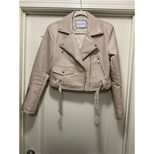 Azalea Wang Faux Leather Beige Moto Cropped Jacket (Size L)